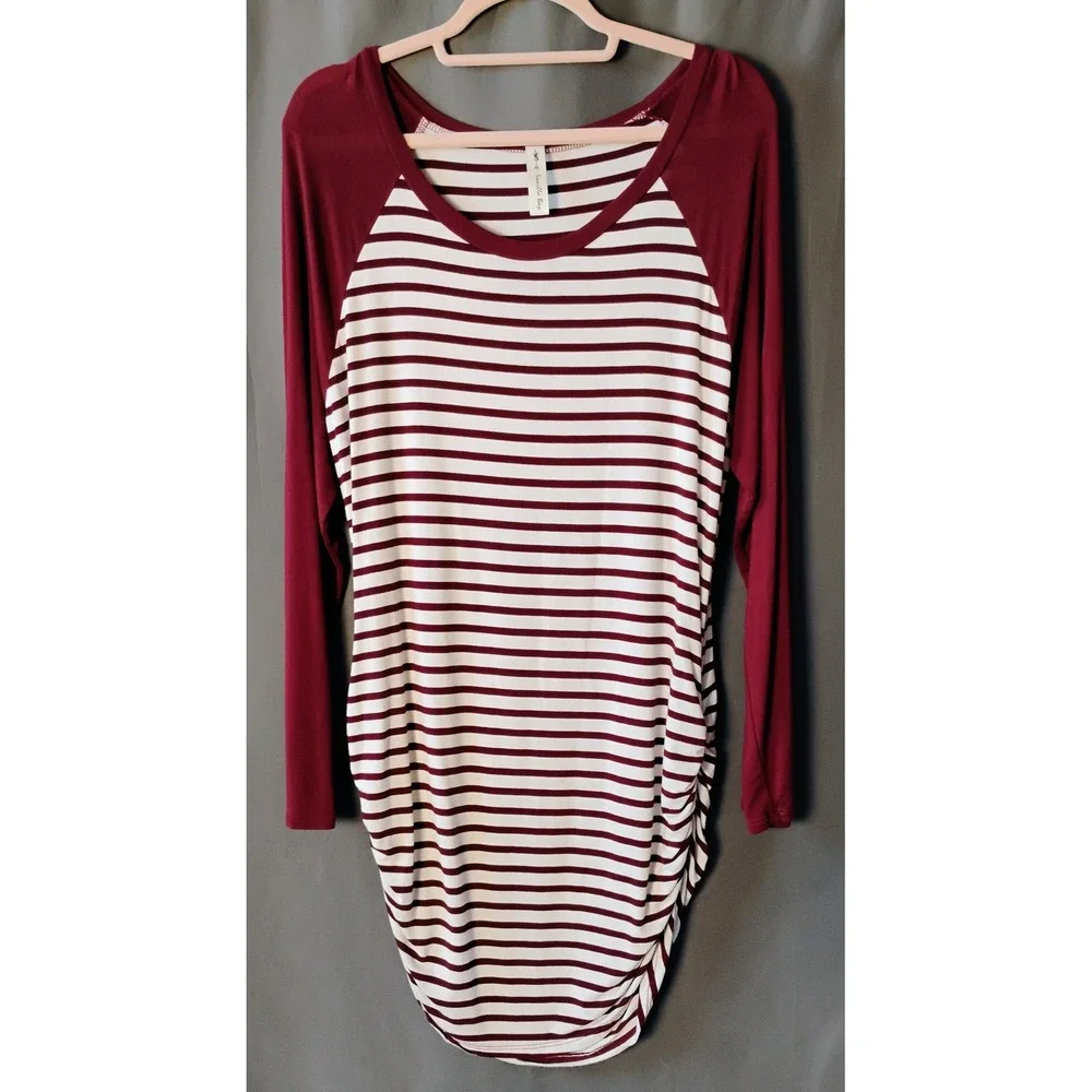 Vanilla Bay Women's Striped Burgundy White Long Sleeve Tunic Top‎